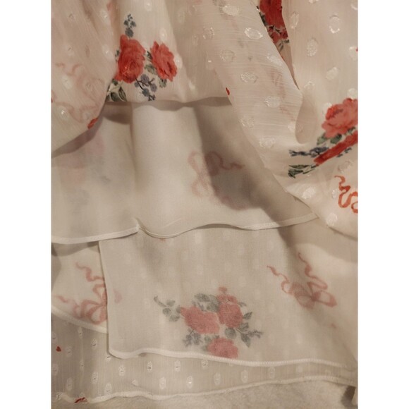 Rachel Zoe Shirt Blouse White Floral Rose Tie Up Sheer With Liner - Picture 11 of 11